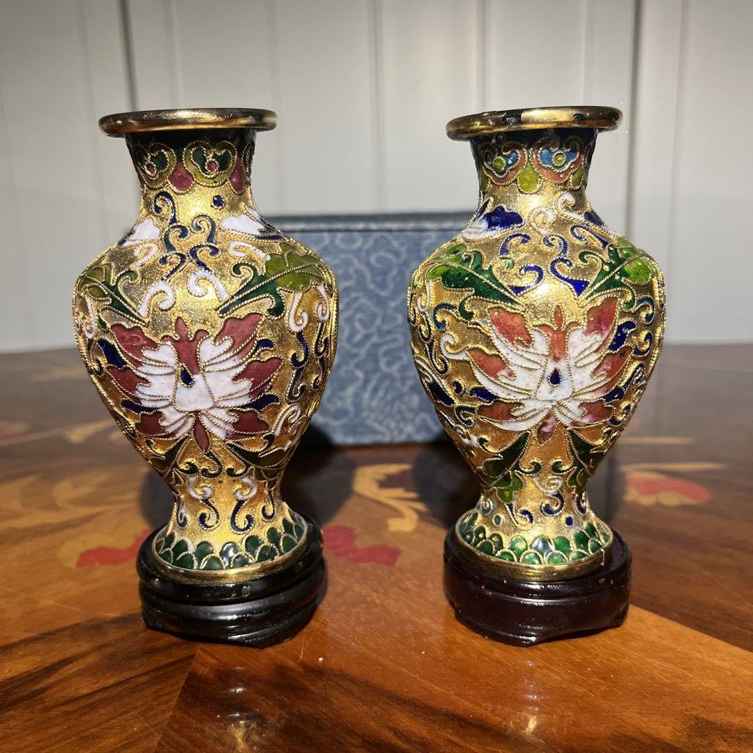 専用】中国美術 七宝焼 金彩 花鳥図 梅に時鳥 大花瓶 花器 花詰 壺