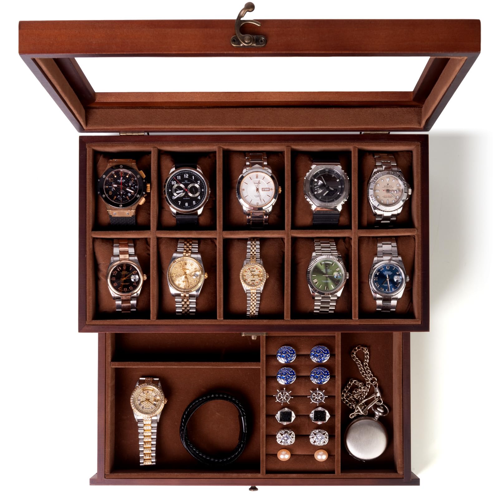 Amazon.co.jp: JoyHood 腕時計ケース 10本 - 2段式 木製時計収納