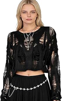 Gothic Crop Tops for Women Hollow Out Fishnet Grunge Clothes Y2k