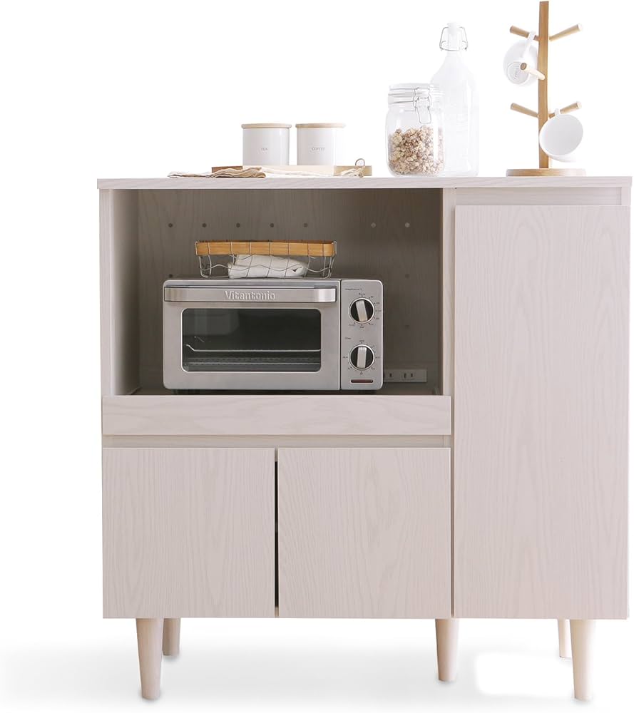 Amazon｜LOWYA ロウヤ 下段単品 食器棚 レンジ台 スライド棚 可動棚4枚