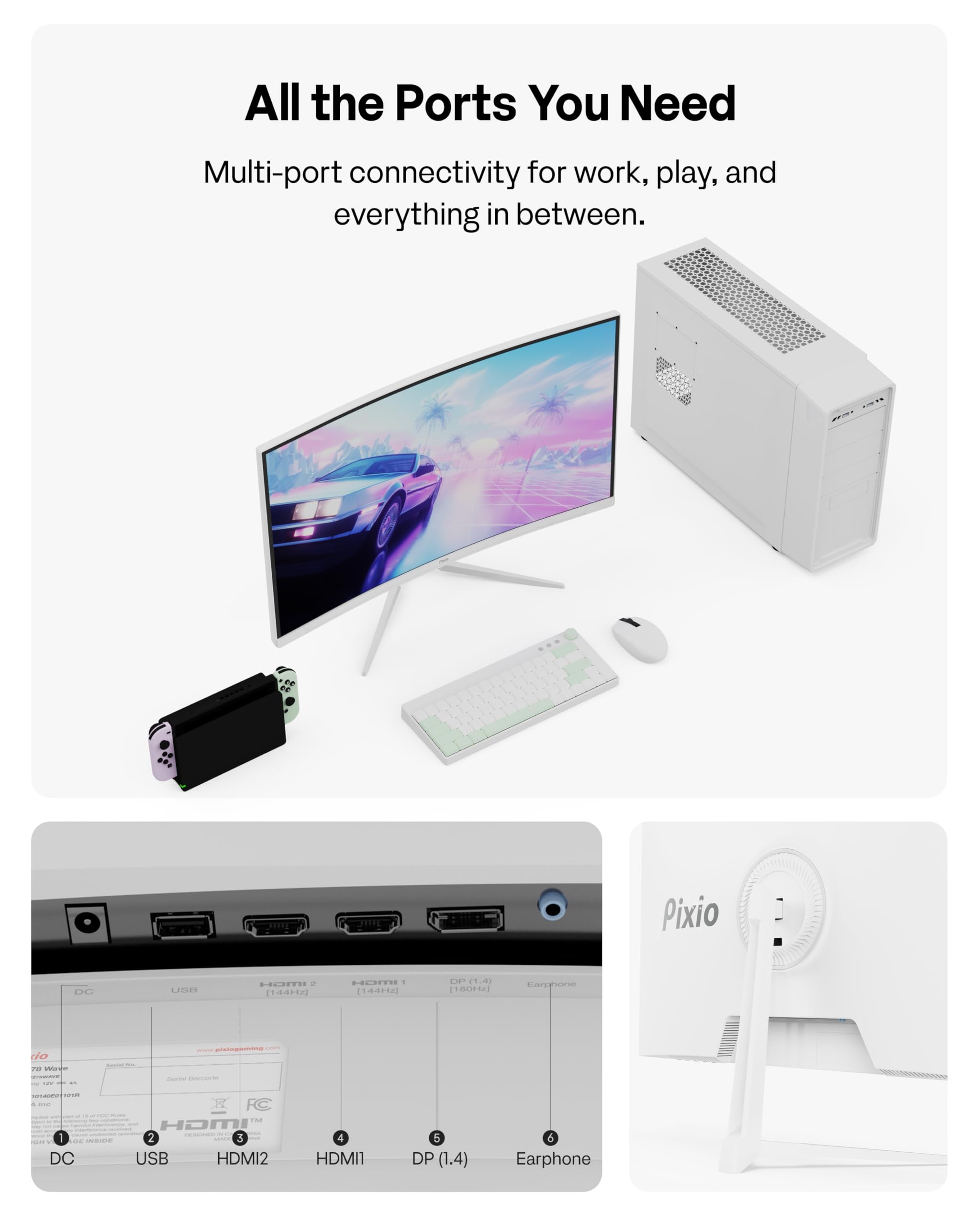 Amazon.com: Pixio PXC278 Wave White 27 inch 180Hz Refresh Rate QHD