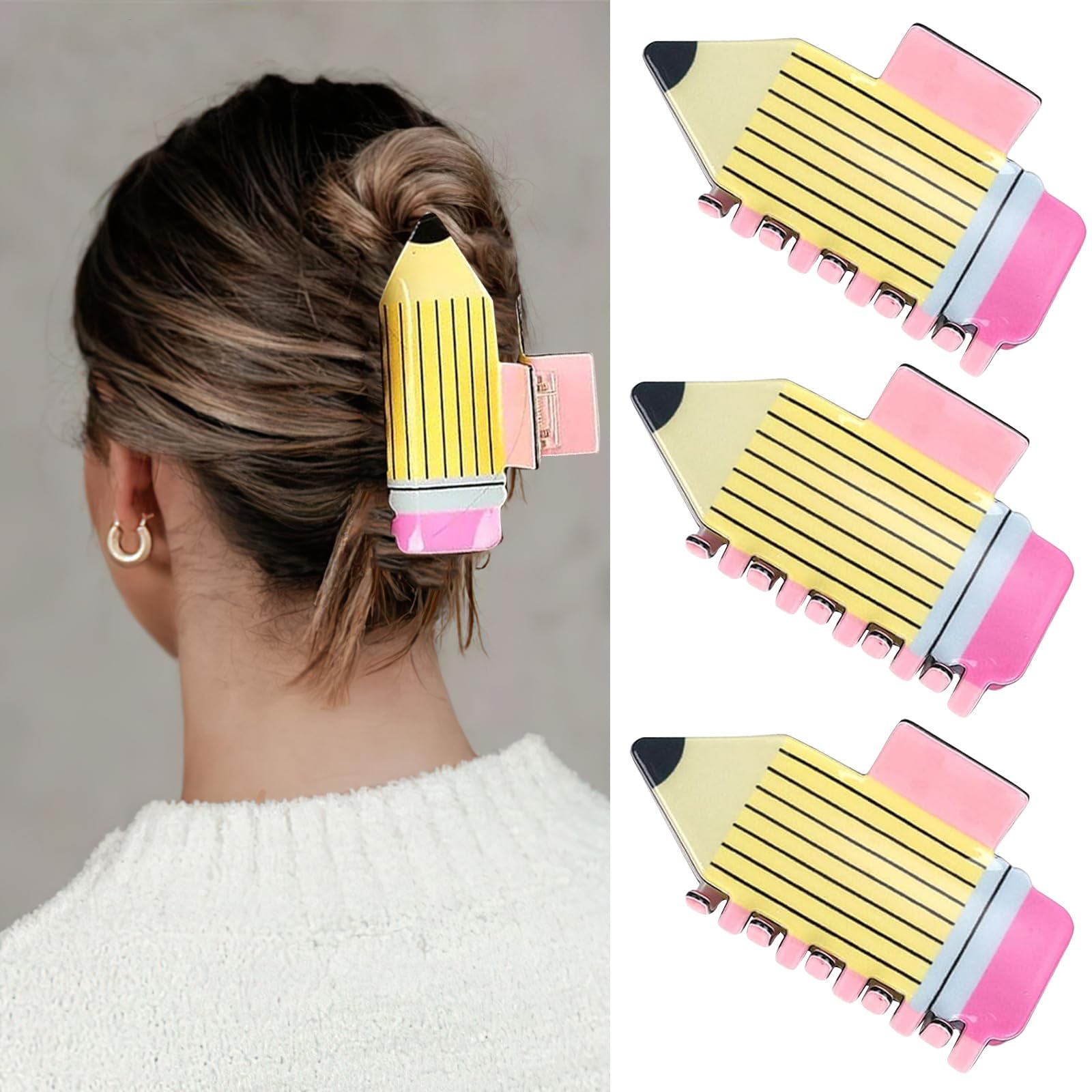 Amazon.com : 3 Pack Pencil Hair Claw Clips for Women Girls, Funny