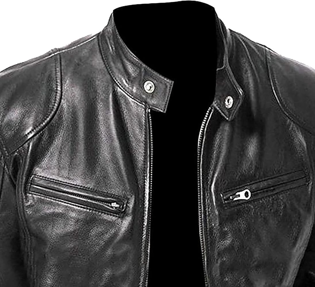 WENKOMG1 Men Faux Leather Jacket, Fall/Winter Thickening Coat Long