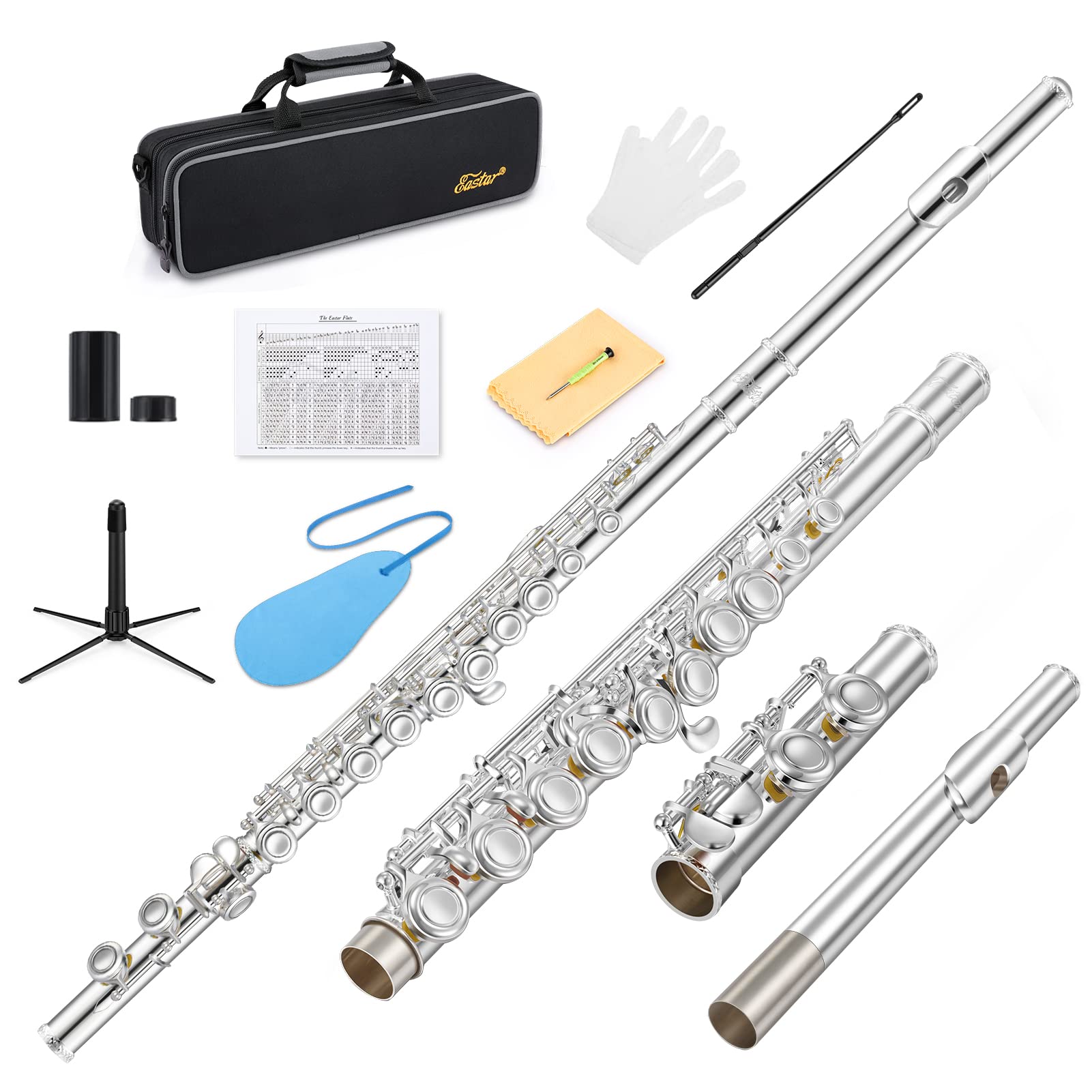 Amazon | Eastar フルート カバードキー 銀メッキ 16穴 Eメカ付き