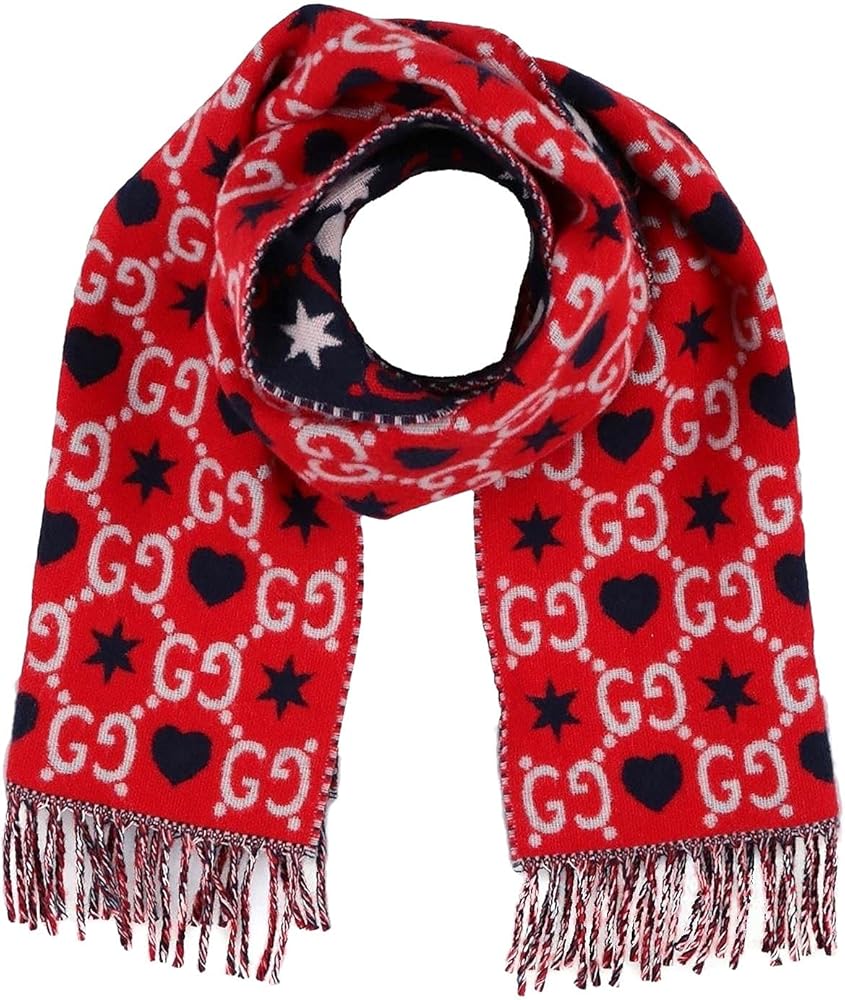 Amazon | [グッチ] GG/ハート柄 リバーシブルマフラー 100%ウール
