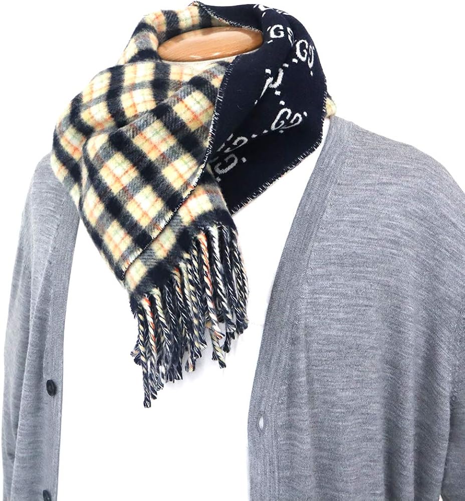 Amazon | グッチ GUCCI マフラー リバーシブル GG柄 チェック柄 ウール
