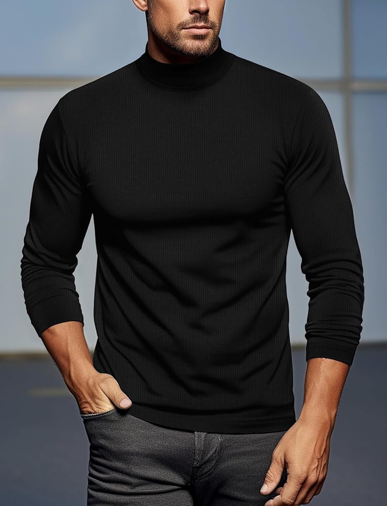 Zengjo Mens Base Layer Mock Turtleneck(Black,S) at Amazon Men's