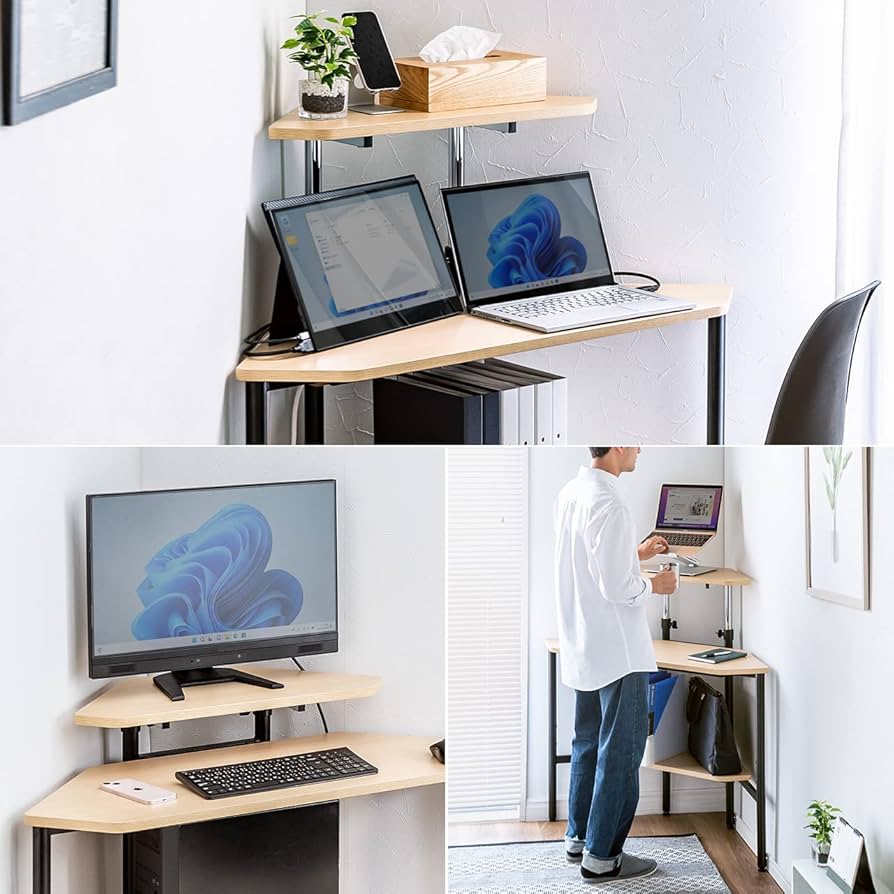 Amazon | サンワダイレクト コーナーデスク 三角 コンパクト クランプ