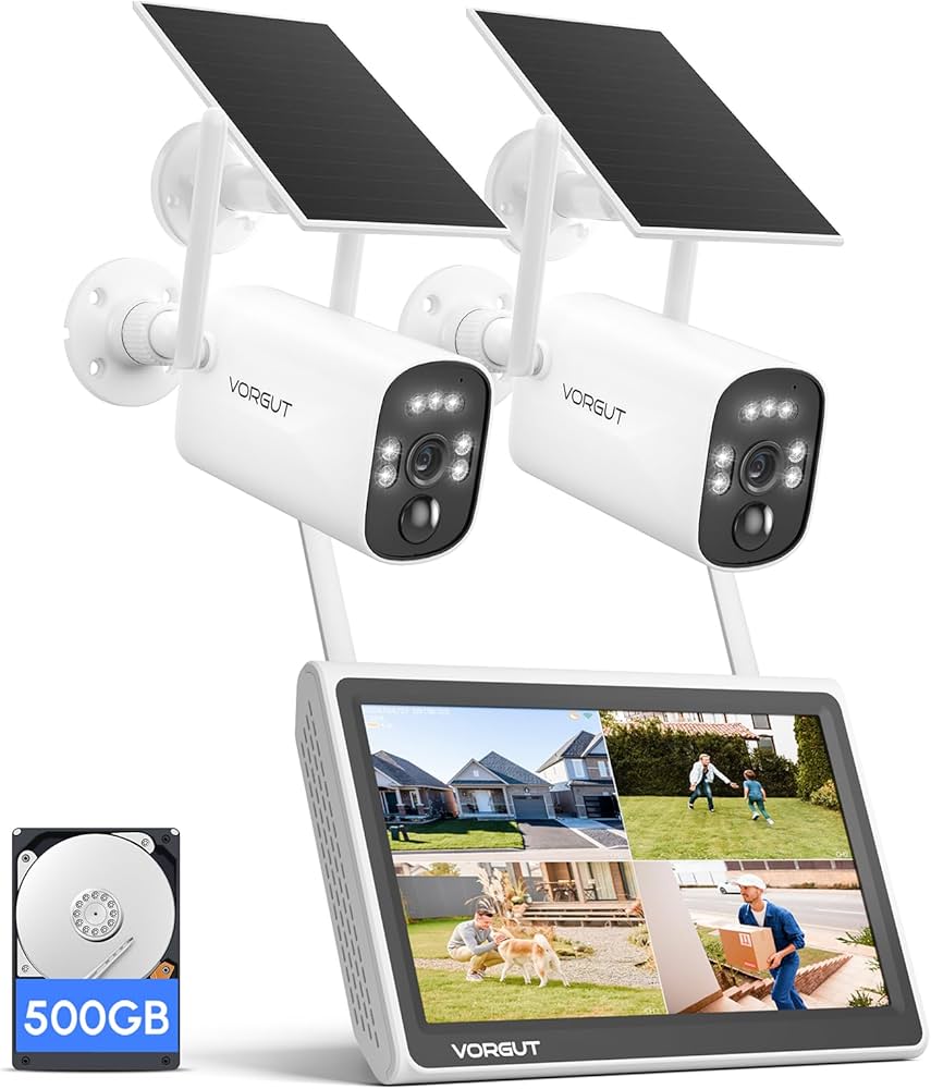 Amazon | VORGUT 防犯カメラ 屋外 ソーラー モニター付き 2台セット