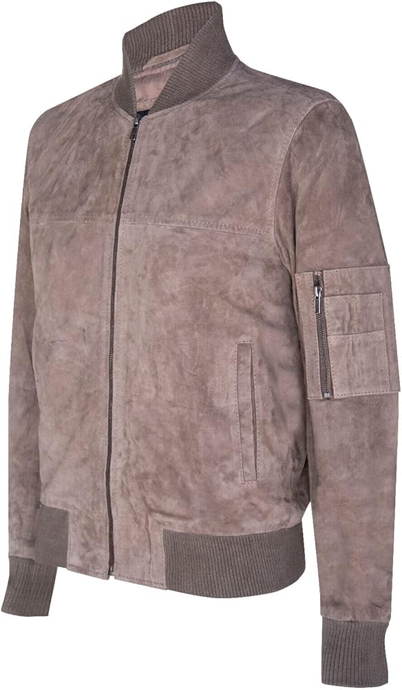 Mens Sand Goat Suede Bomber Jacket Real Genuine Leather MA-1