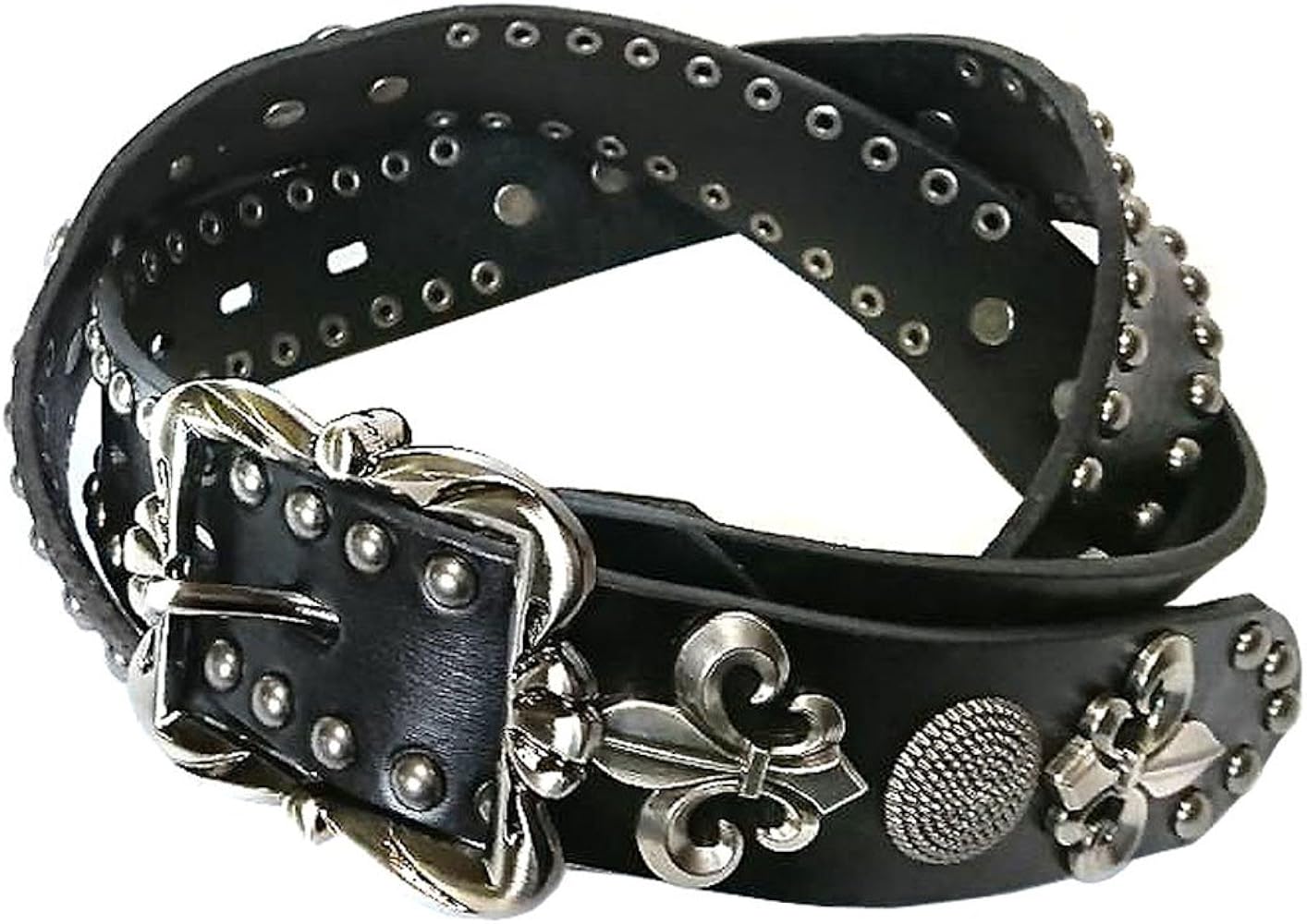 Amazon | [Deep Zone] スタッズベルト メンズ 革 百合紋章スタッズ