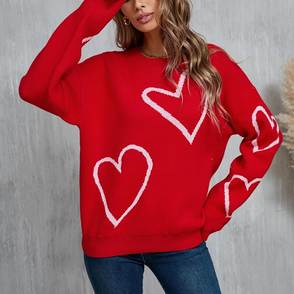 Women Love Heart Sweater Y2K Long Sleeve Oversized Sweater
