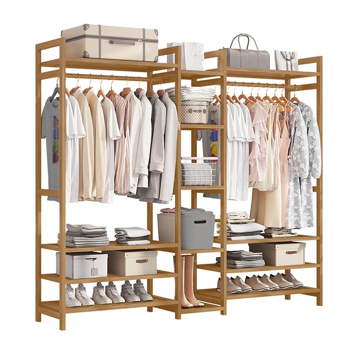 Amazon｜PASRLD ハンガーラック 天然竹製 ワードローブ クローゼット