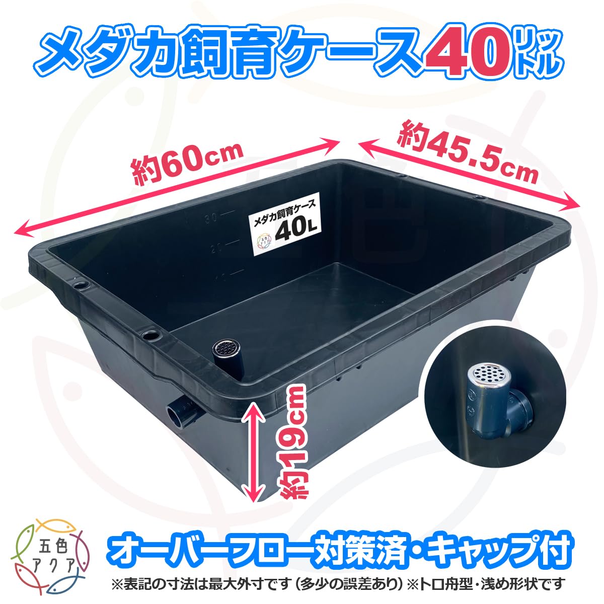 Amazon | 五色アクア メダカ飼育ケース 40リットル 黒 オーバーフロー