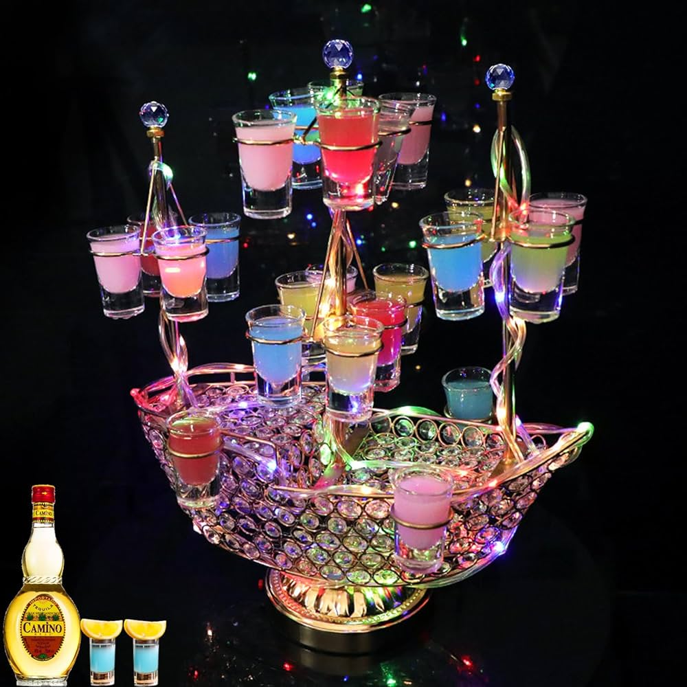 Amazon｜LYTDMSKY テキーラ 船 船型酒棚 24カップ 雰囲気作り LED酒