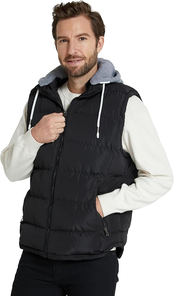 ZSHOW Men's Black Puffy Vest Removable Hooded Waterproof Skiing
