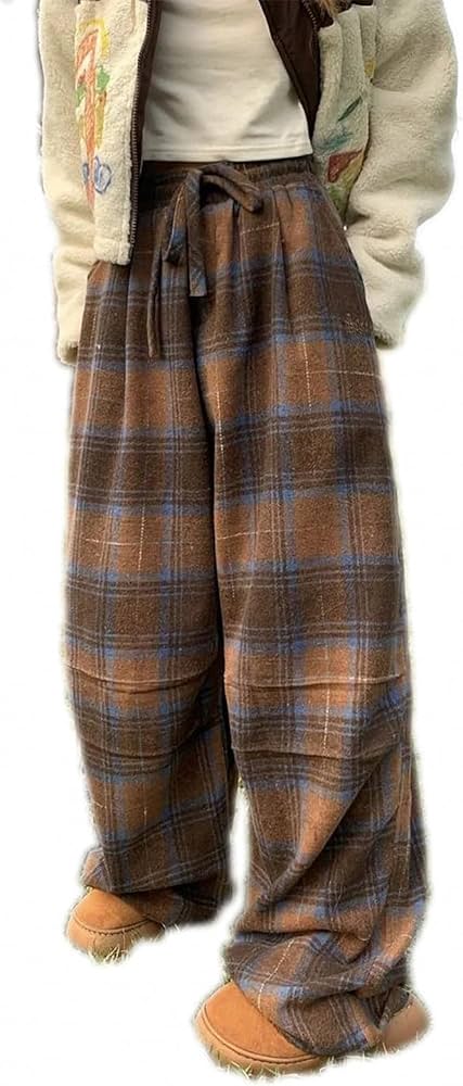 Amazon.com: Dawery Y2K Vintage Brown Plaid Pants Women Harajuku