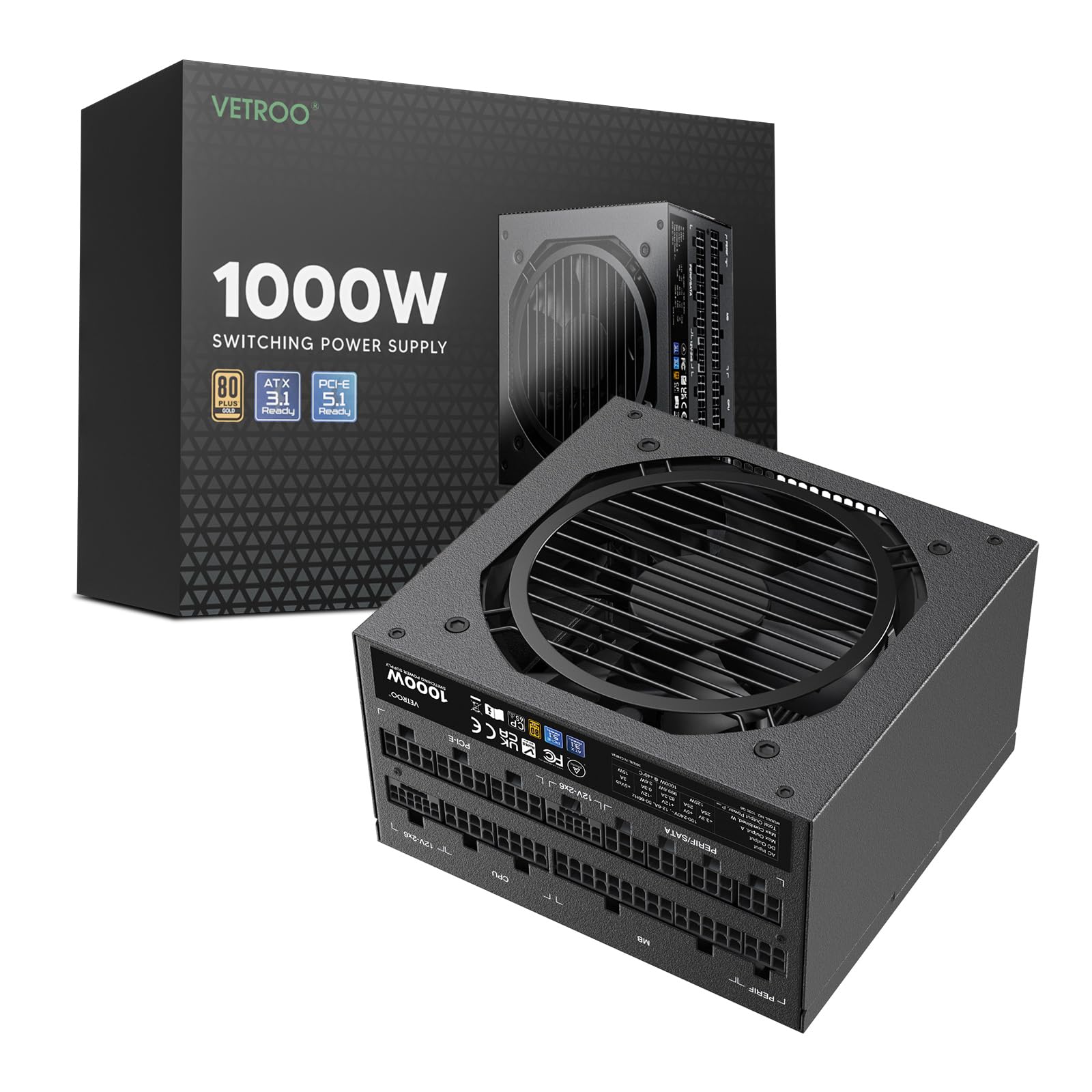 Amazon.com: Vetroo 1000W Black Power Supply ATX 3.1 Ready Dual