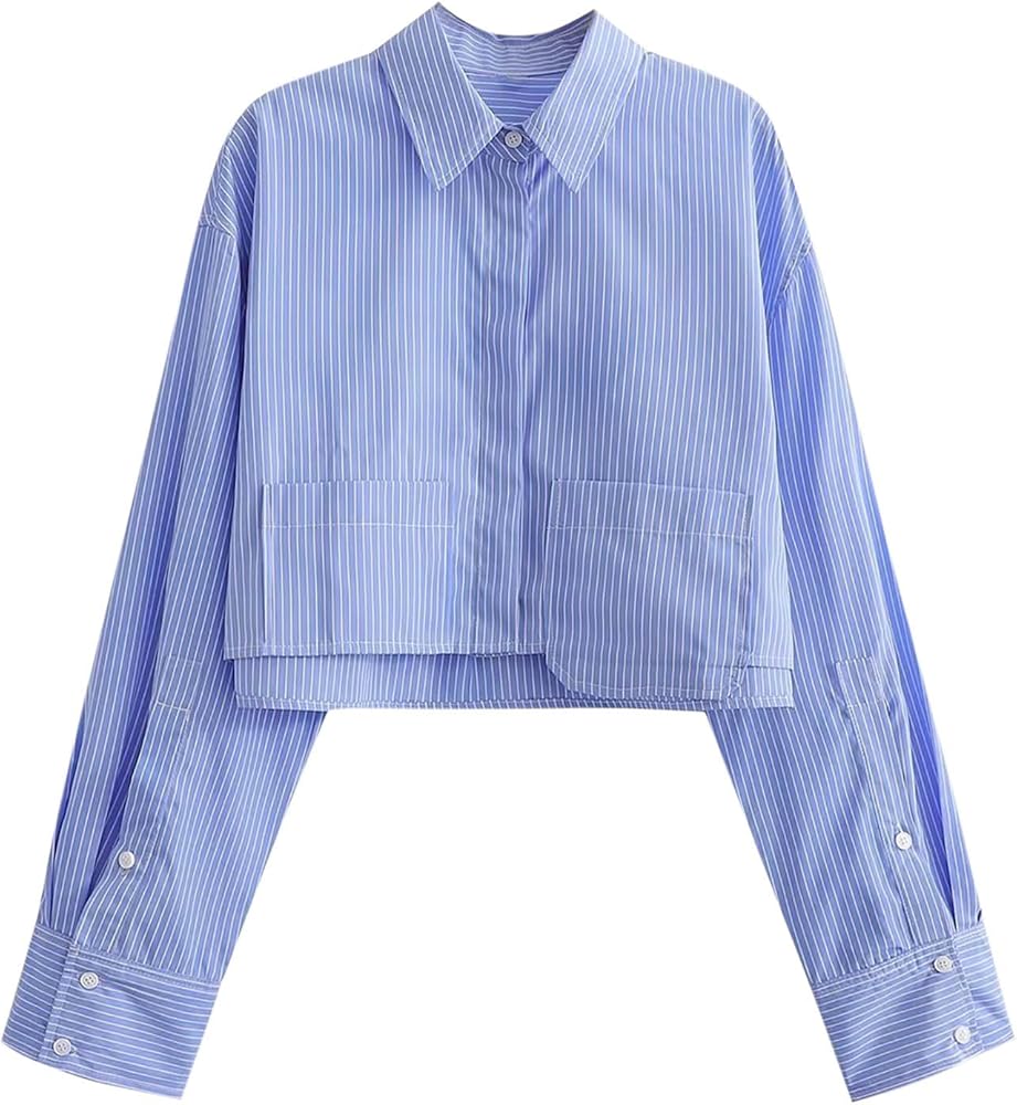 Amazon.com: HGps8w Womens Pinstripe Button Down Shirt with Pockets