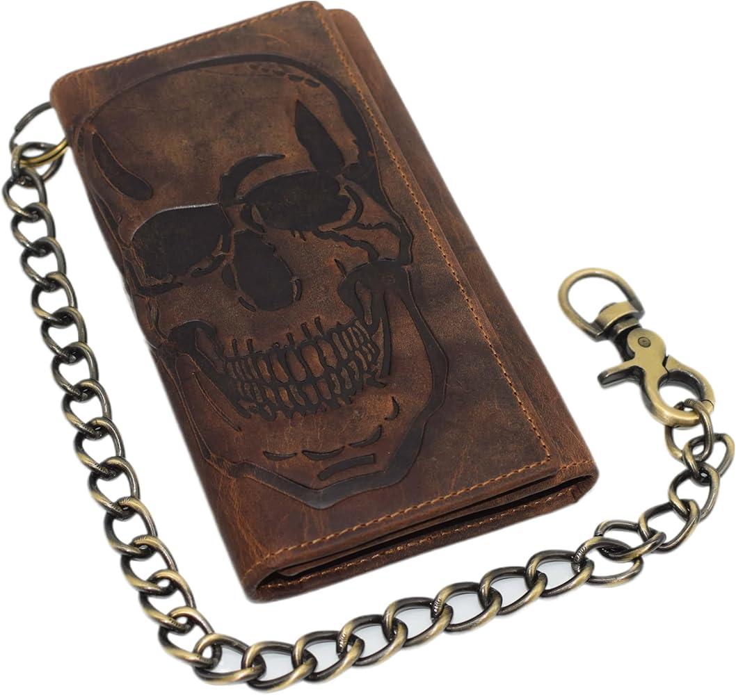 Amazon.com: CAZORO Biker Skull Chain Wallet RFID Signal Blocking