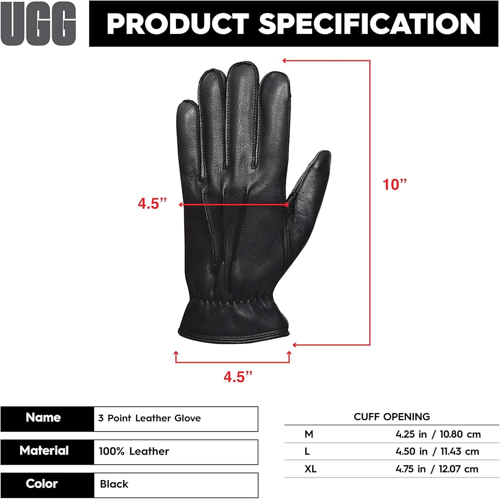 UGG Men's 3 Point Genuine Leather Gloves with Microfur Lining and