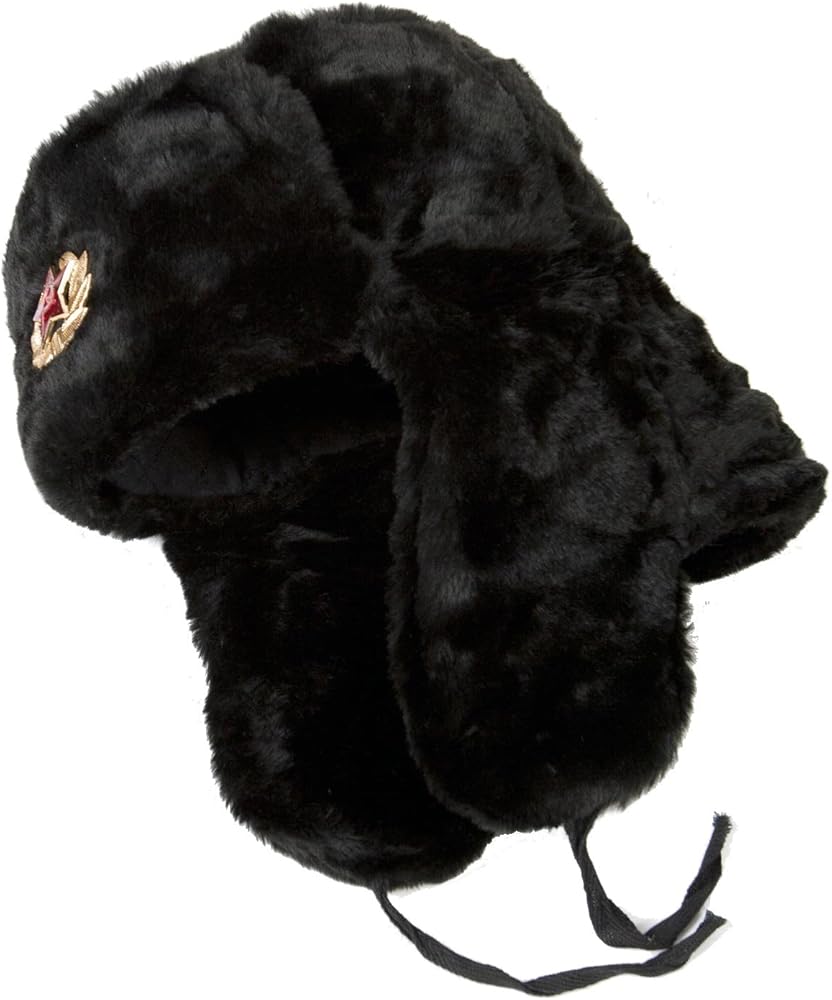 Amazon.com: Russian Ushanka Winter hat Black-64 with Soviet Army