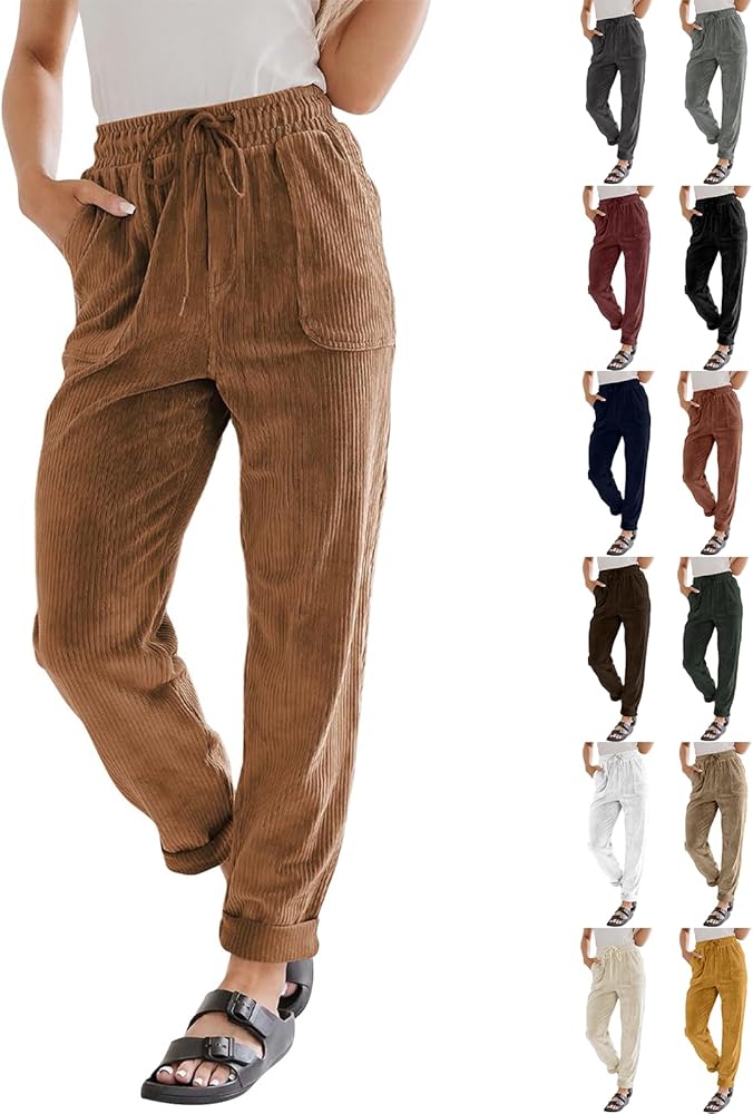 Womens Vintage Corduroy Pants - Trendy Straight Leg, Baggy, Casual