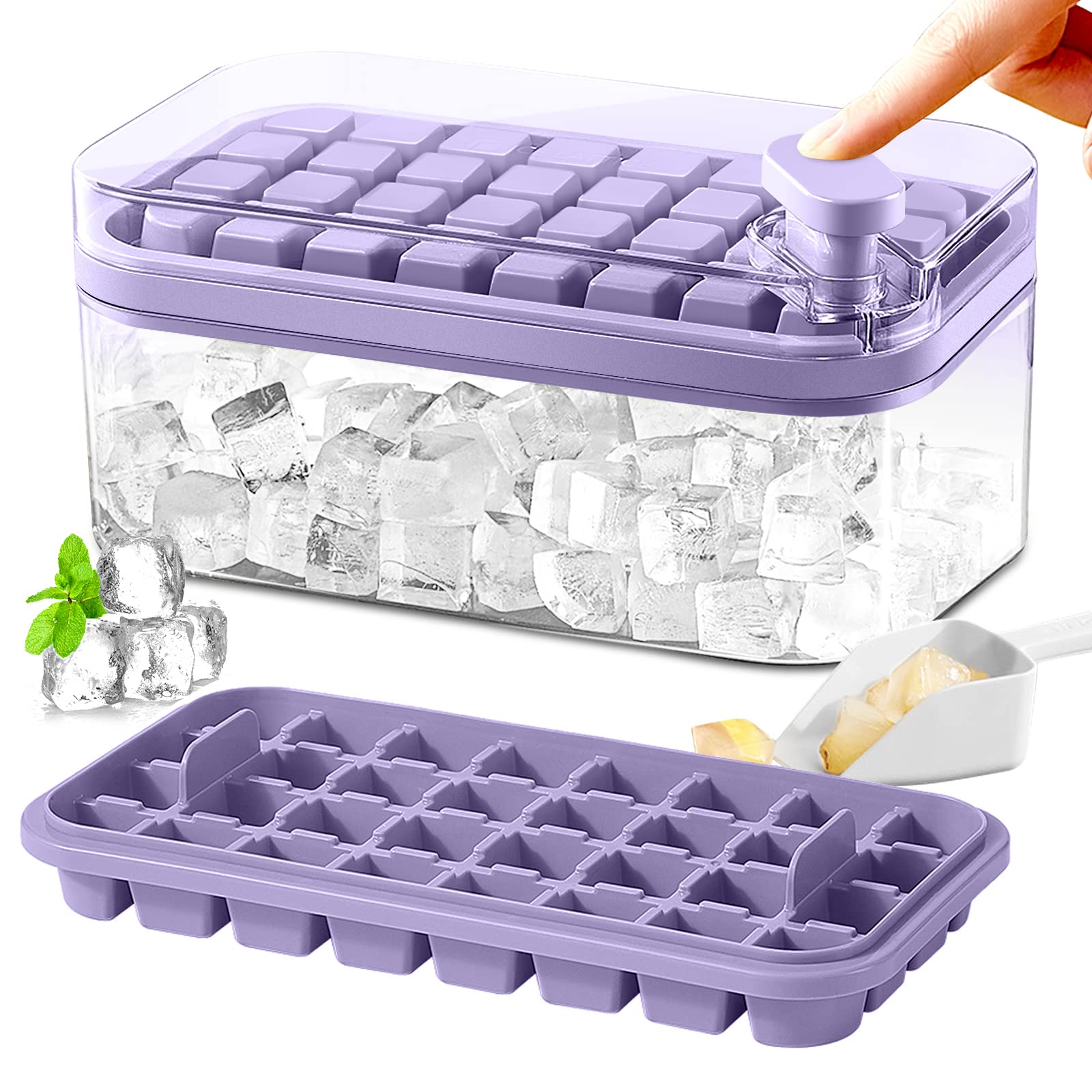 Amazon.com: Ice Cube Tray with Lid and Bin for Freezer, 2 Pack, 64