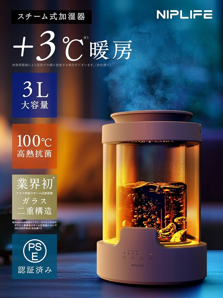 Amazon.co.jp: 【新登場 100℃高熱抗菌 スチーム式】NIPLIFE 加湿器