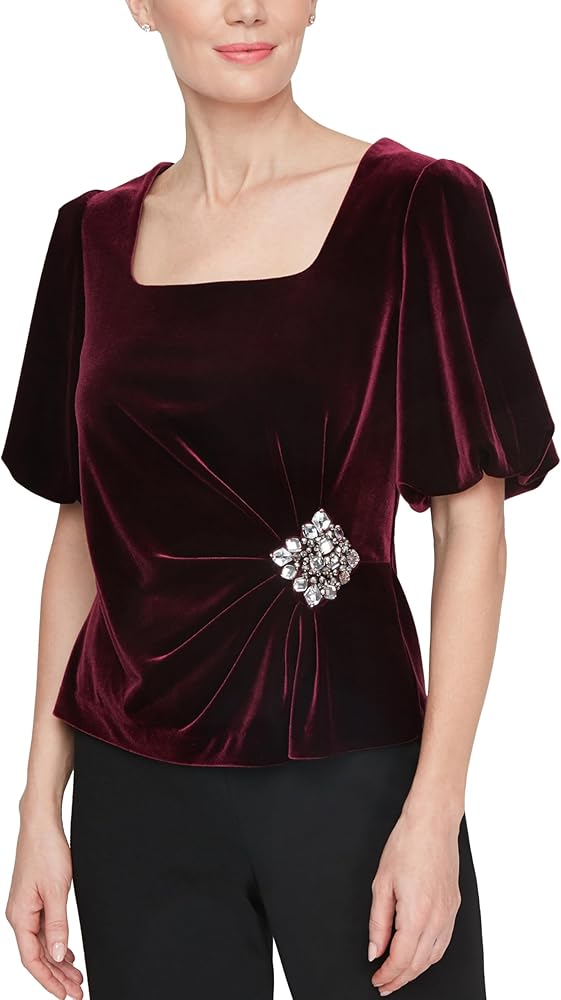Amazon.com: Alex Evenings Women's Velvet Square Neck Blouse with
