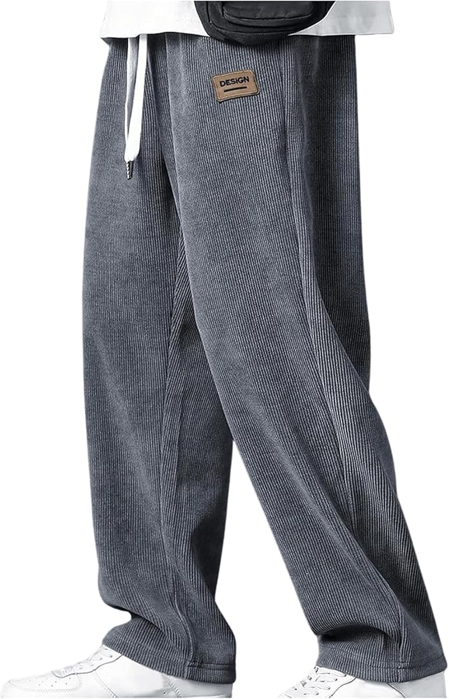 RoseSeek Men's Baggy Pants Tie Front Drawstring Waist Corduroy