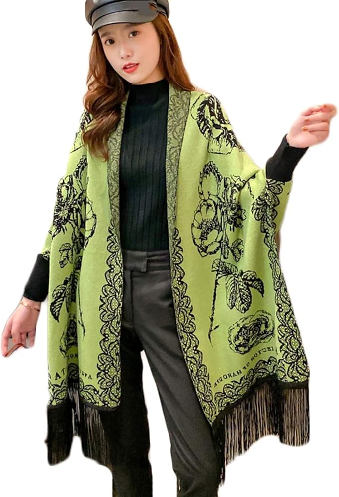 Amazon | [BKVB] ストール 袖付き F ショール ポンチョ フリンジ 付き