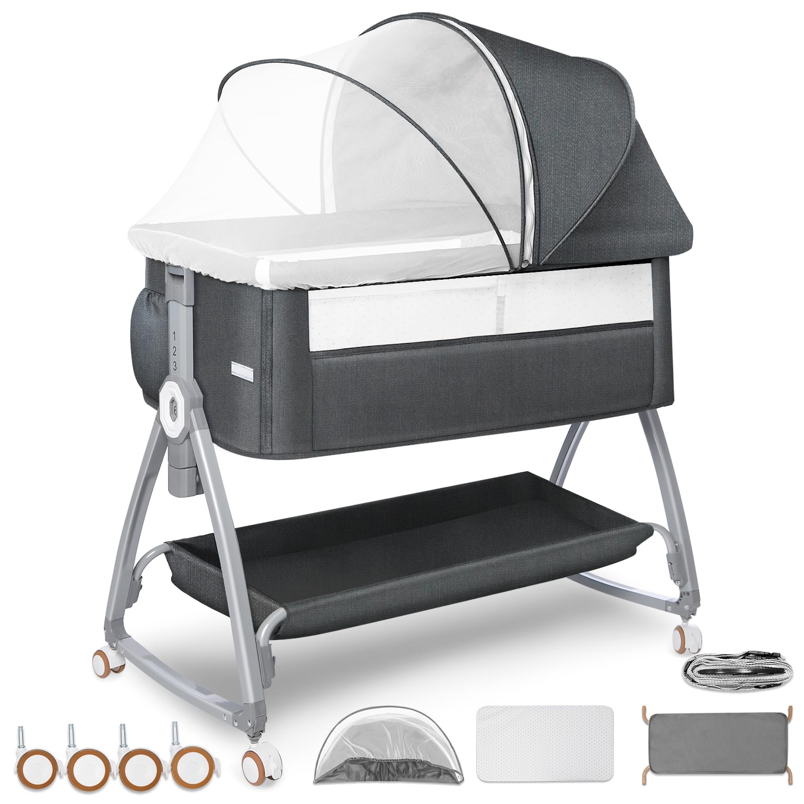 Amazon.co.jp: 最新 ベビーベッド 添い寝ベッド 折畳み 高さ6段調節