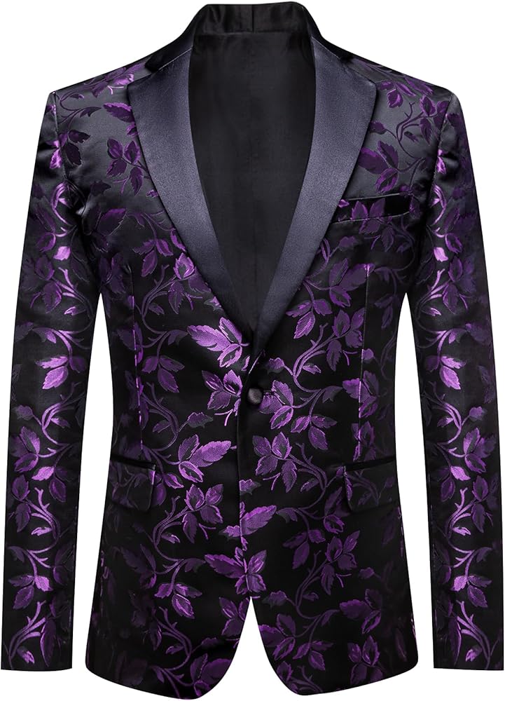 Barry.Wang Purple Black Suit Jacket Flowers Formal Dress Blazer