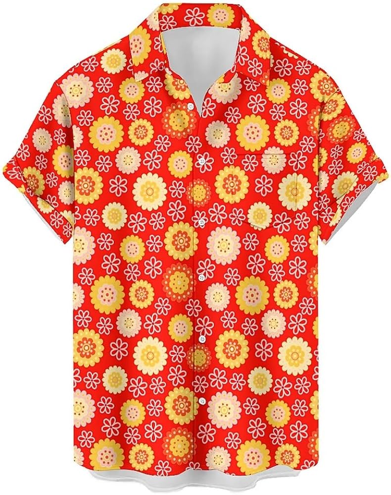 Amazon.com: 1950s Vintage Mens Standard-Fit Shirts Floral10 Short