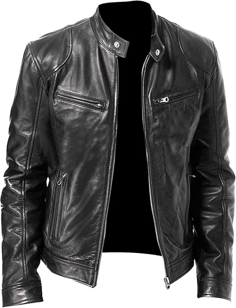 WENKOMG1 Men Faux Leather Jacket, Fall/Winter Thickening Coat Long