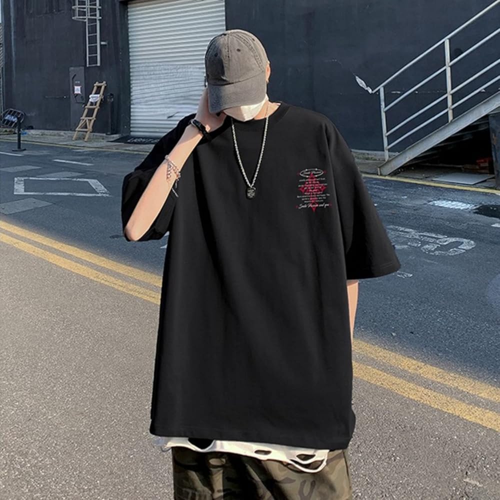 Men Y2K Gothic T-Shirt Punk Cross Graphic Tees Dark Academia Short