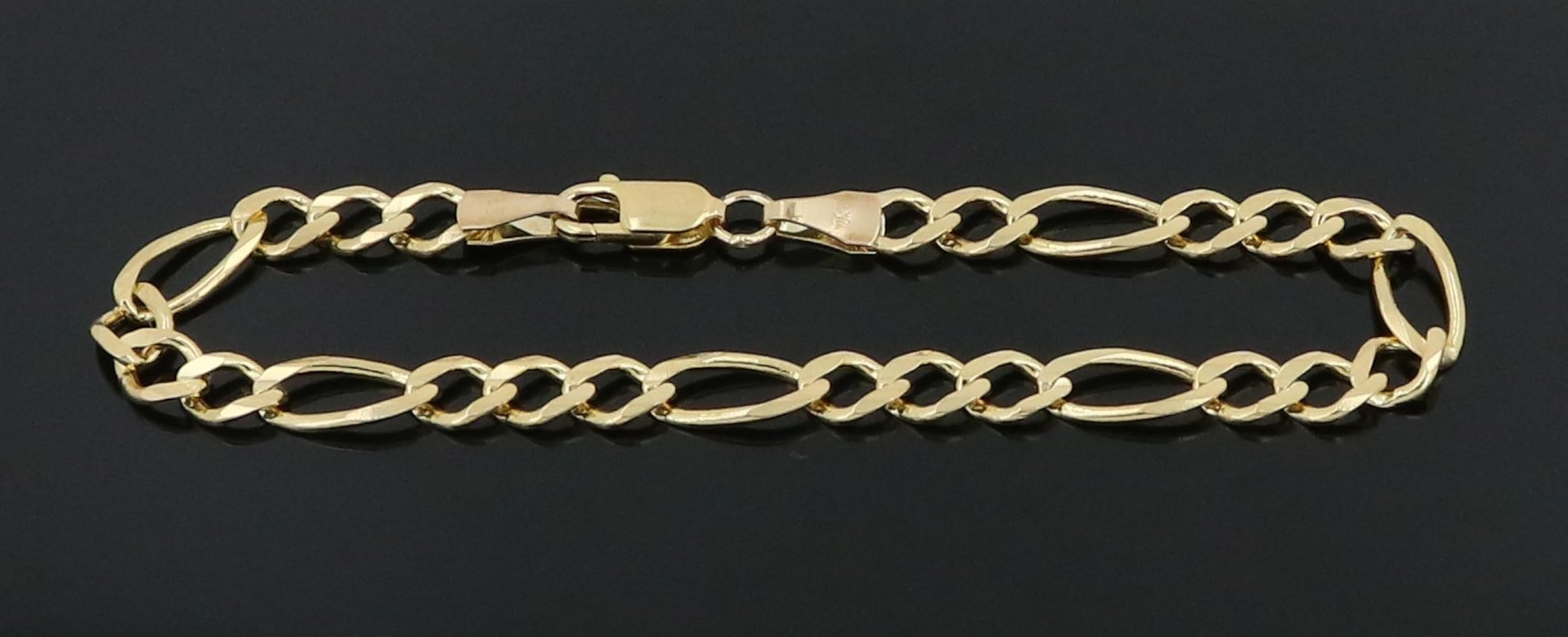 Amazon.com: Bracelet Real 10K Yellow Gold Hollow Figaro 4.0mm, 7