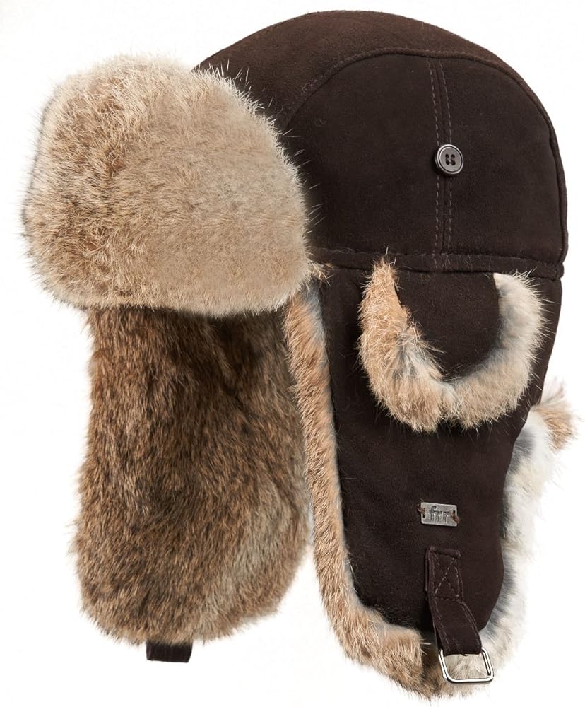 frr Brown Suede Leather Rabbit Fur Aviator Hat - M at Amazon Men's