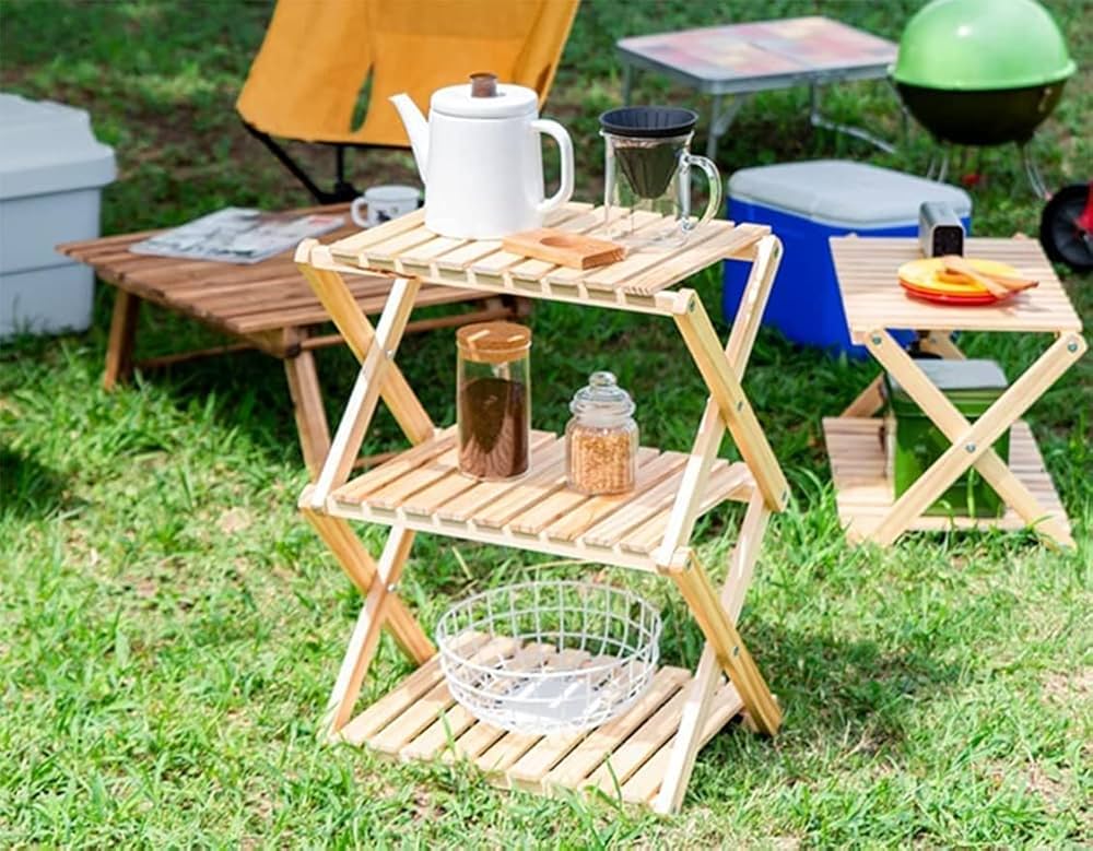 Amazon｜折り畳み式木製ラック 3段 ナチュラル コンパクト 収納