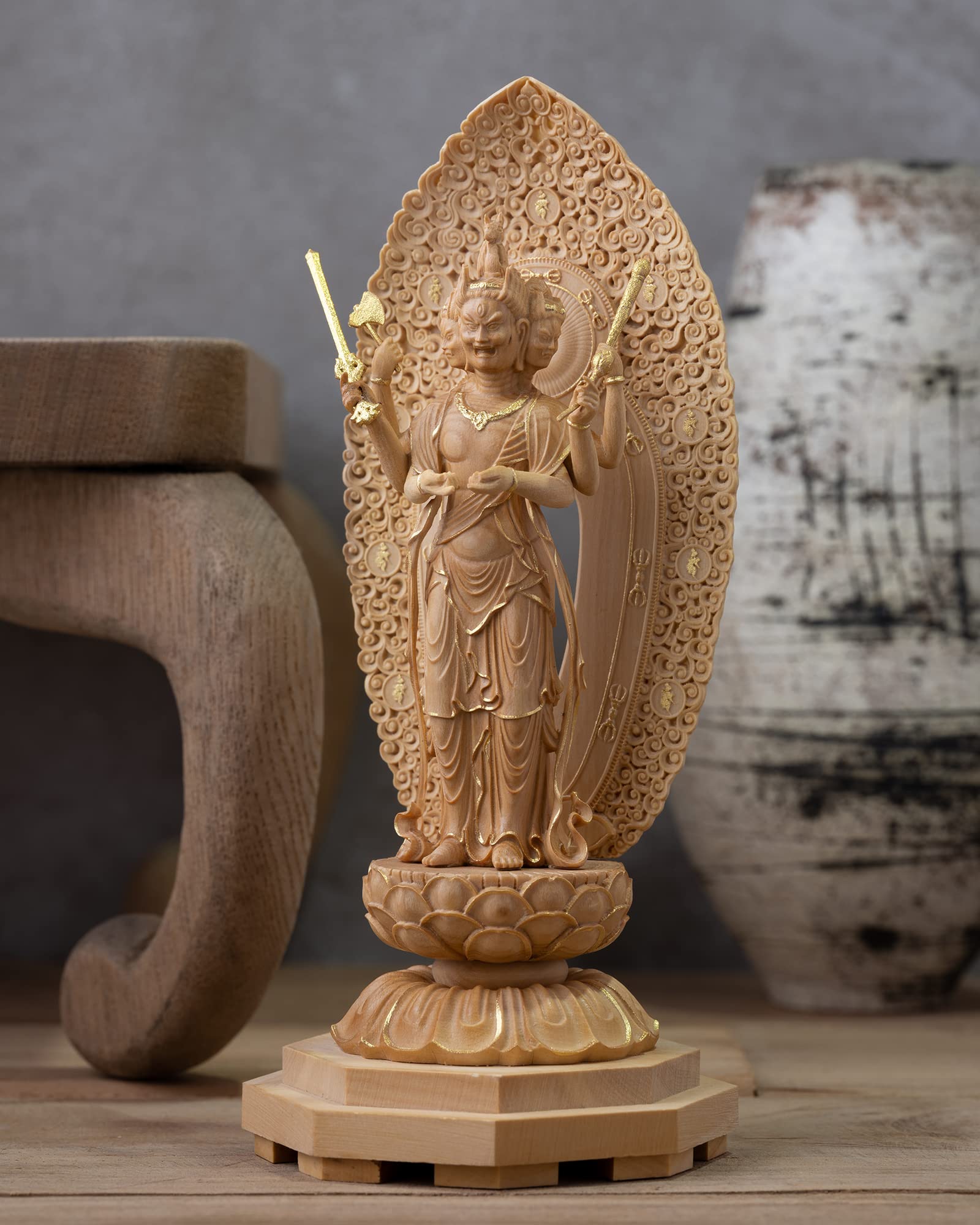 Amazon.co.jp: 極小仏 馬頭観音 14.2cm（木製：ツゲ 金泥仕上）＿