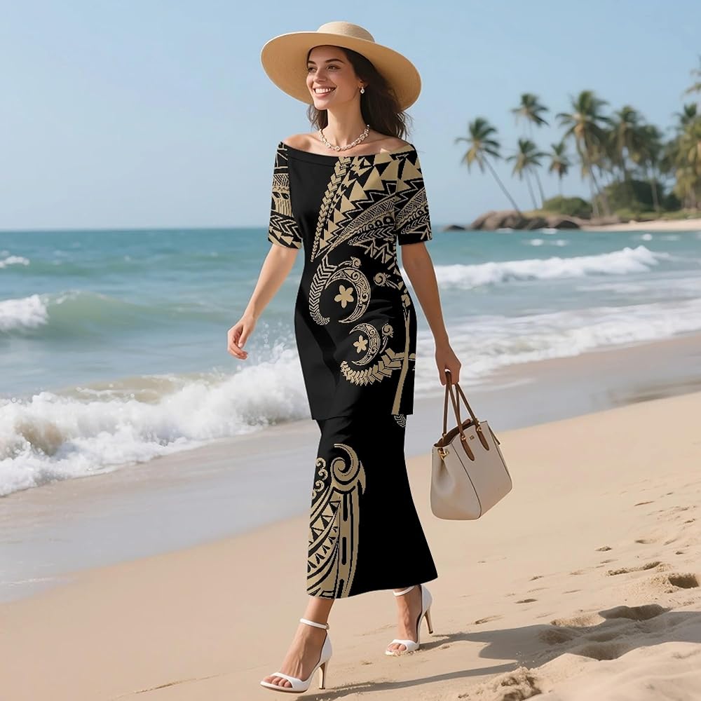 Amazon.com: QUJUFOZY Gold Polynesian Dresses for Women Puletasi