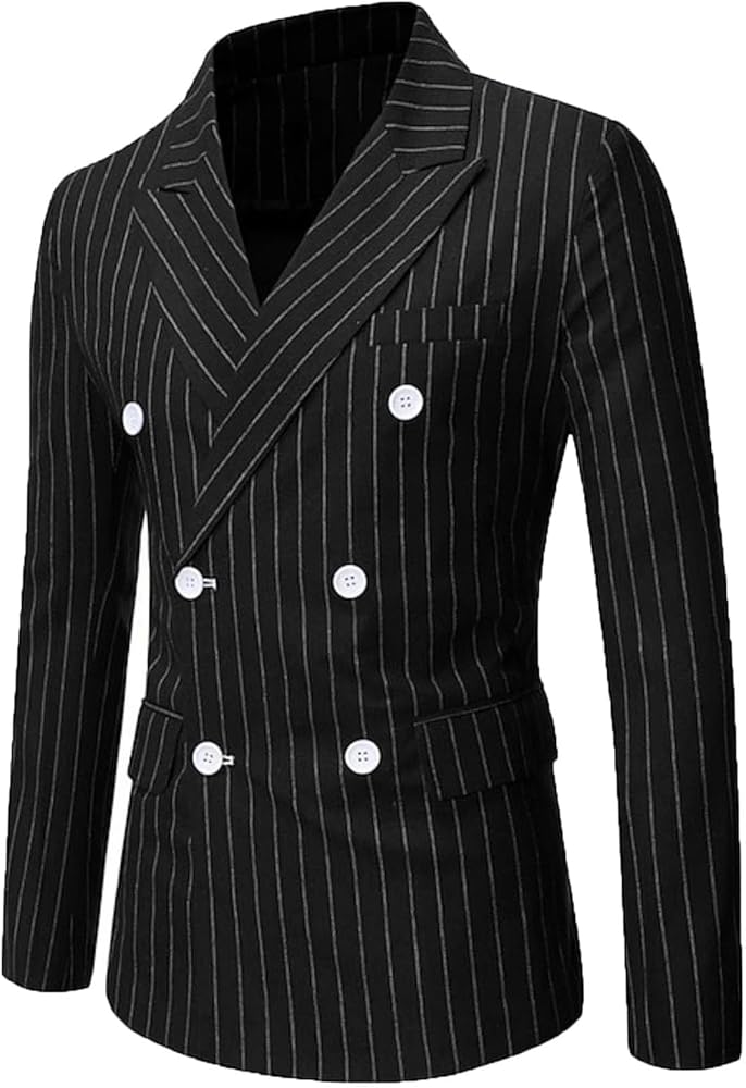 VENNYNG Men's Pinstripe Blazer Jacket Double Breasted Blazer Men