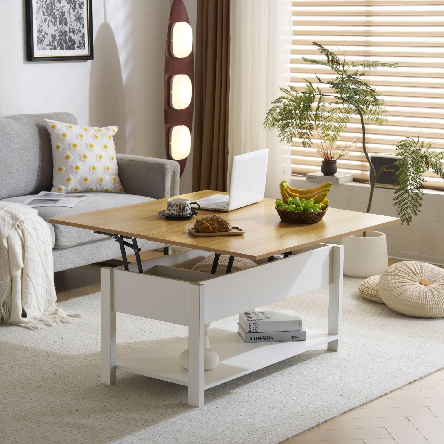 Amazon.co.jp: ローテーブル 収納付き センターテーブル 天板昇降式 天