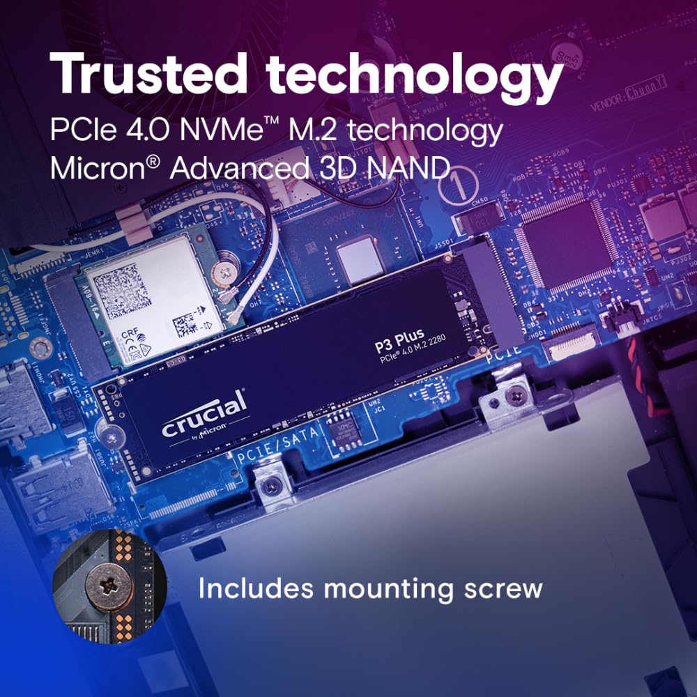 SSD Crucial P3 Plus 500GB NVMe M.2 2280 (Leitura até 4700MB/s e