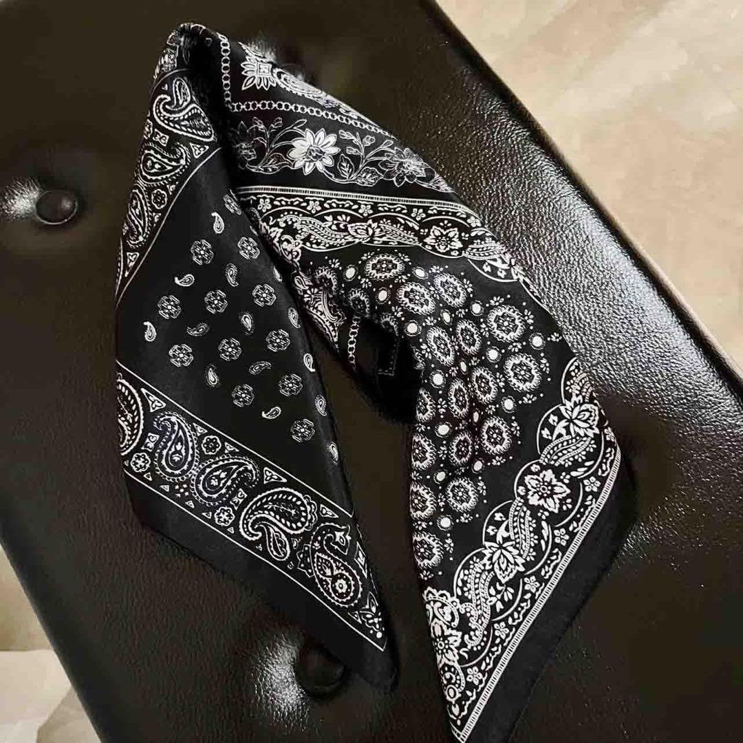 Amazon.co.jp: シルクスカーフ 黒 バンダナ風 長方形 夏小物 流行 上品