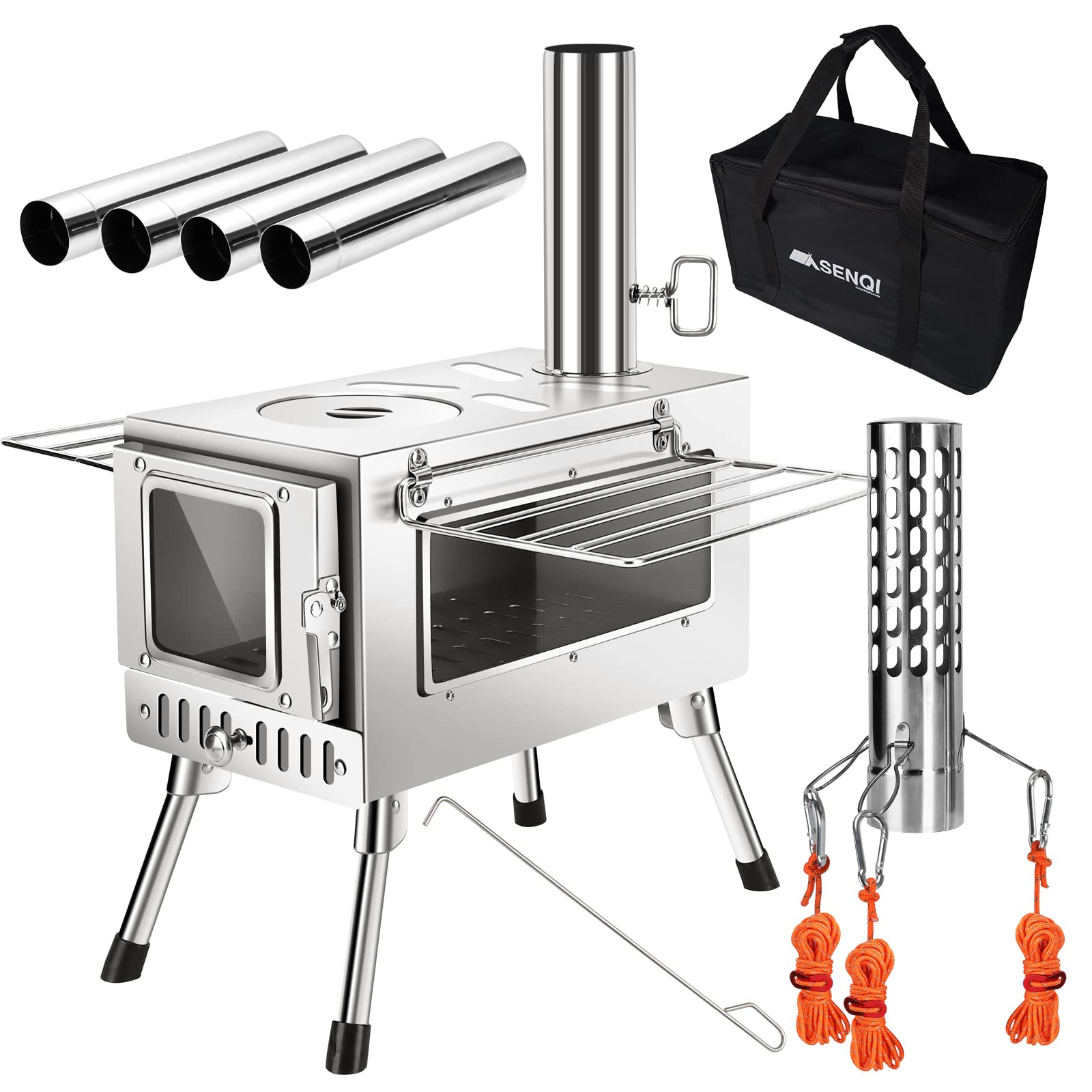 Amazon.co.jp: SENQI 薪ストーブ 折りたたみ キャンプ 耐熱ガラス