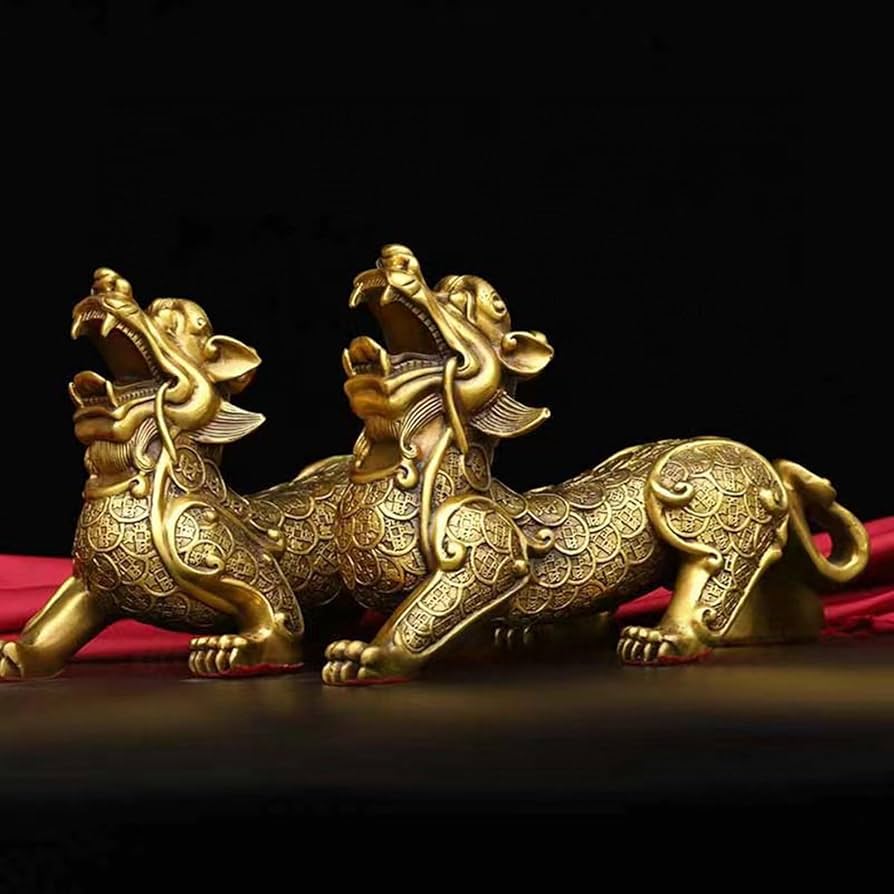 Amazon.co.jp: 貔貅 ヒキュウ ペア 一対 置物 銅製 風水グッズ 風水