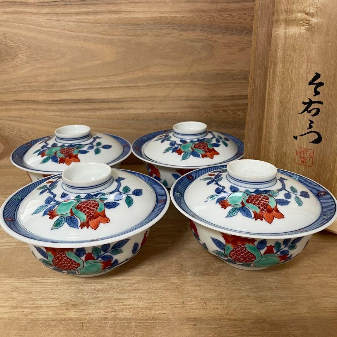 Amazon.co.jp: 和美人間国宝 十三代 今泉今右衛門 錦柘榴絵蓋物四客揃