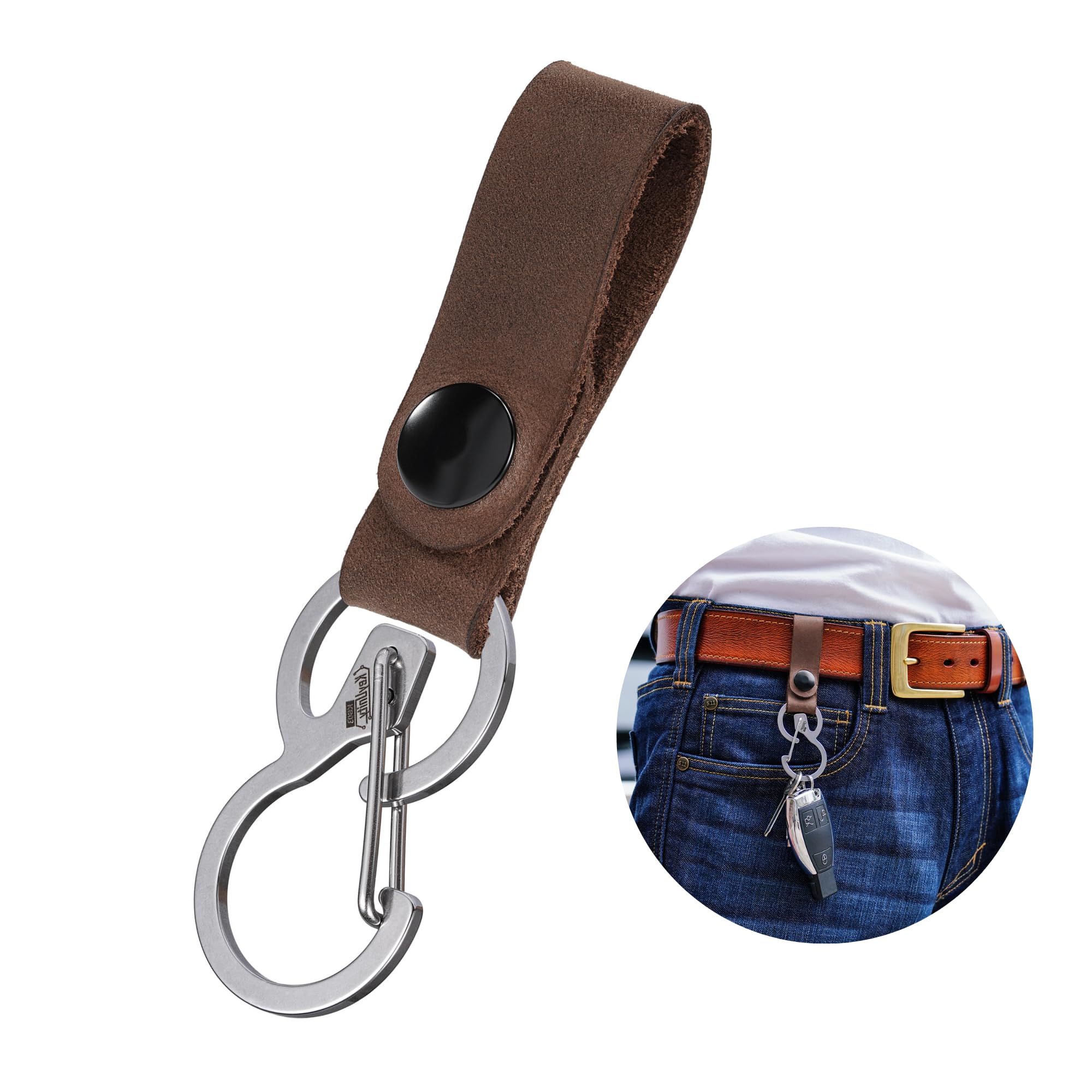 KeyUnity KS03 Leather Belt Key Organizer, Quick Release Carabiner